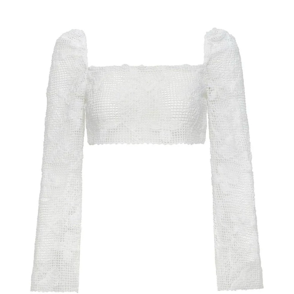 Montce Margarita Floral Lace Long Sleeve Crop Top